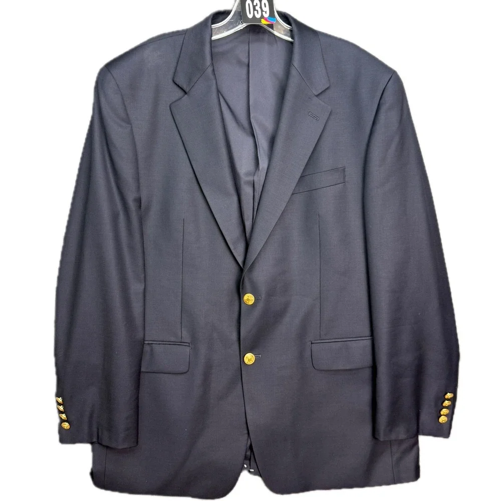 Lauren Ralph Lauren Blazer Mens 43R Navy Blue 100% Wool Gold Button Sport Coat